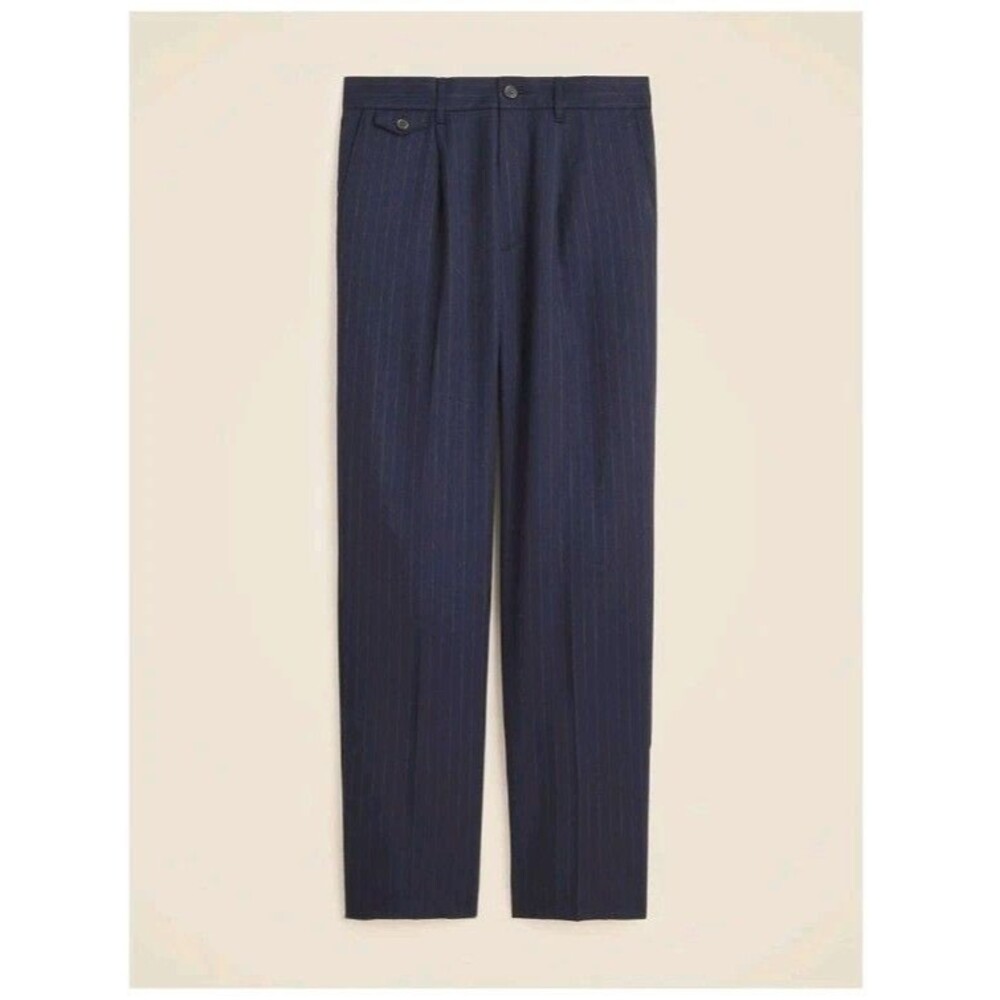 J.Crew Size 32x30 Classic Pleated Creased Wool Trouser Pinstripe Navy CP104 NWT